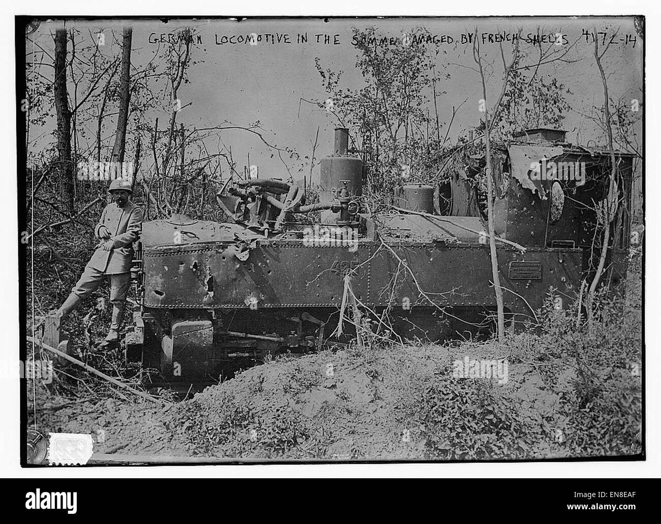 German locomotive in the Somme damaged by French shells Stock Photo