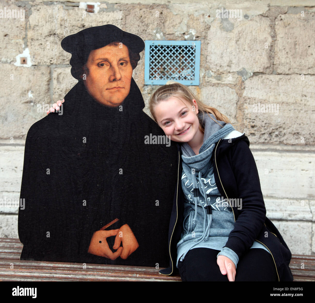 Martin Luther cutout with young admirer Stock Photo