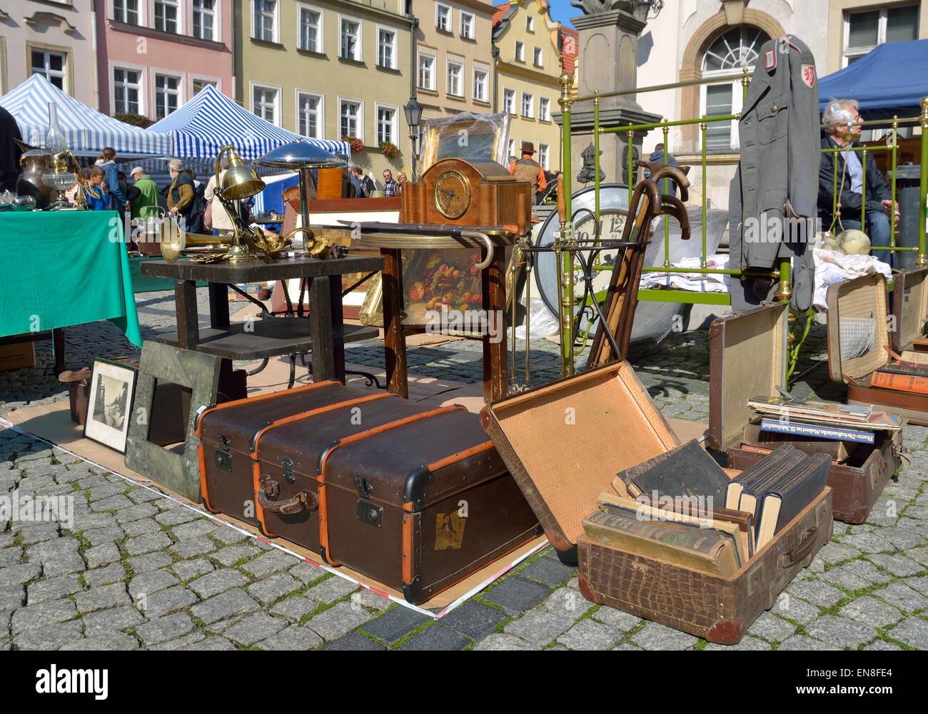 One of the largest flea market in Poland. Antiques fair held on last weekend of every year in Jelenia Gora, Poland. Stock Photo