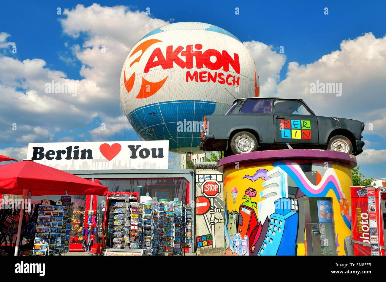 Trabant car. Famous Eastern Germany Trabi Car and souvenir shop at