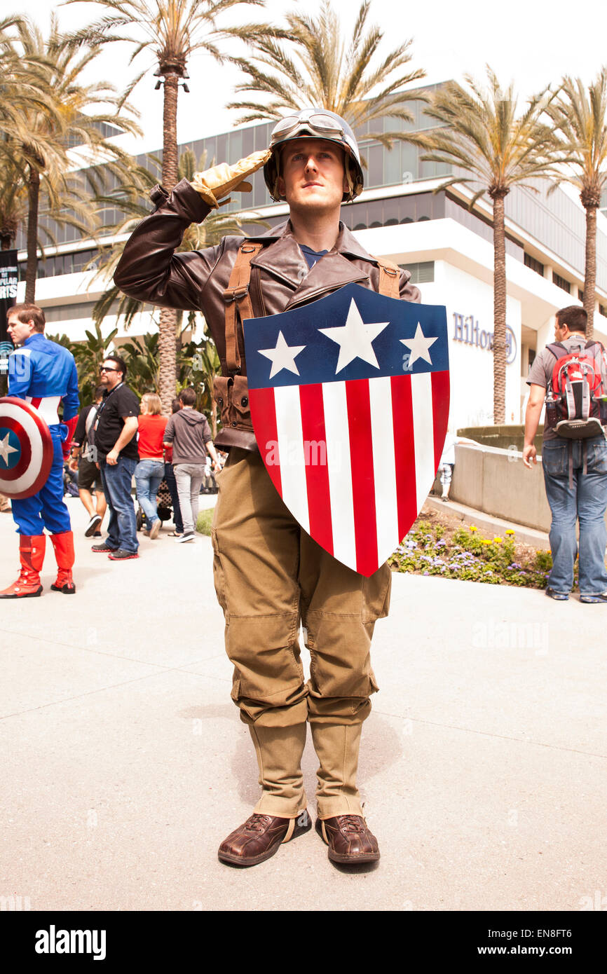 A cosplayer dressed as classic Captain America at Wondercon in Anaheim California. Stock Photo