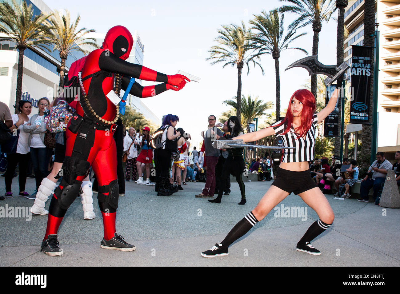 Two cosplayers at the Wondercon comics and pop culture convention in Anaheim California April 2014. Stock Photo