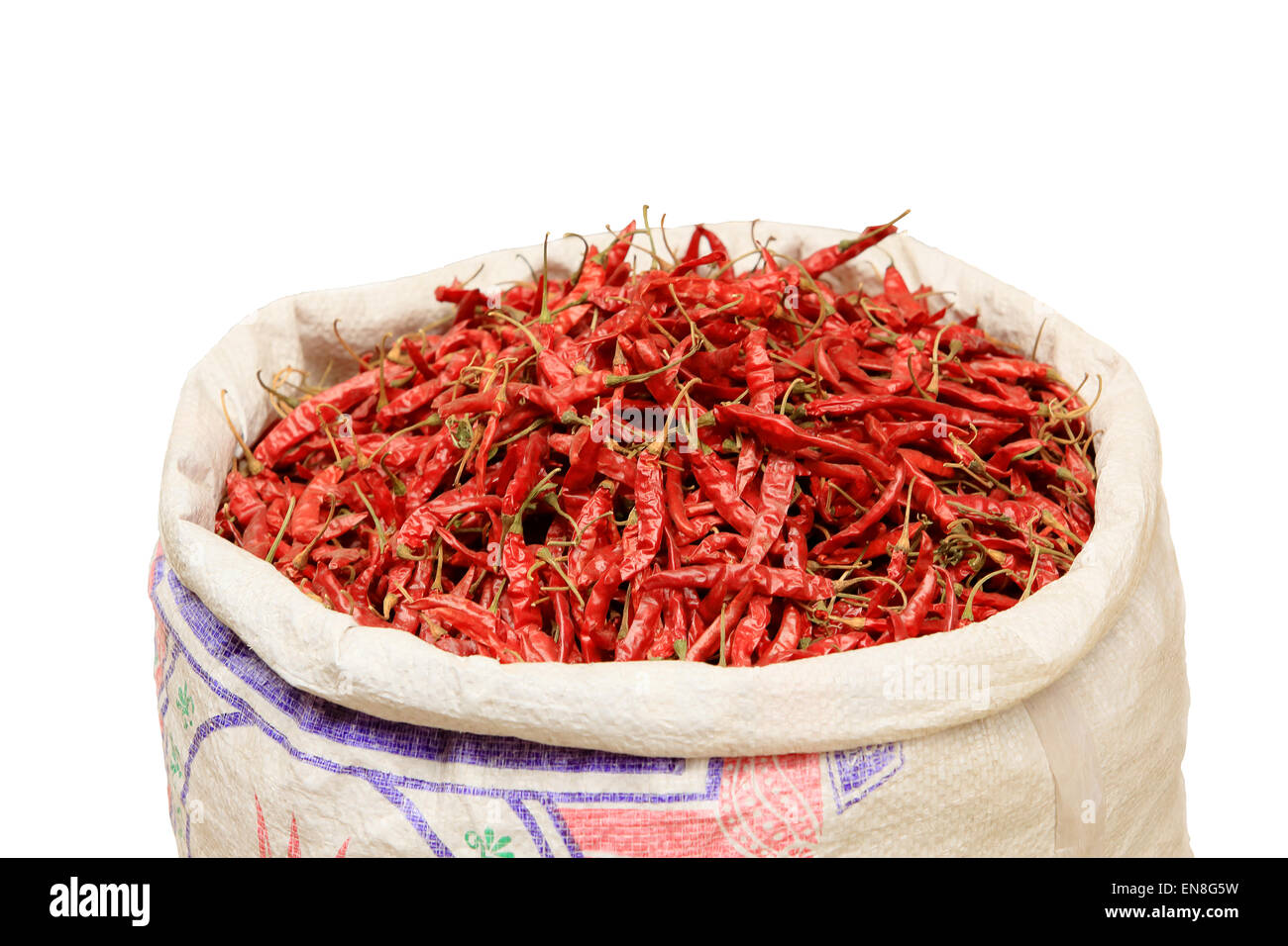 Bag with red hot pepper on the white background, isolated Stock Photo