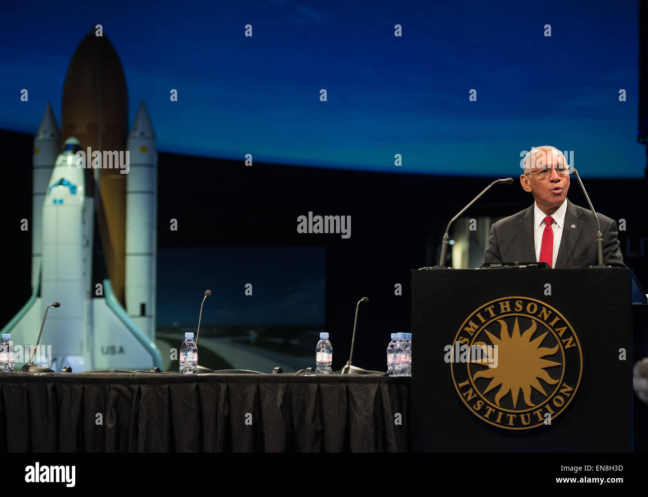 NASA Administrator Charles Bolden provides opening remarks for the &quot;NACA [National Advisory Committee for Aeronautics] Centenary: A Symposium on 100 Years of Aerospace Research and Development&quot; on March 3, 2015 at the National Air and Space Museum in Washington, DC. Congress established NACA on March 3, 1915 to address and find solutions to problems with flight. In 1958, the NACA staff, research facilities, and know-how were transitioned to the new NASA. Stock Photo