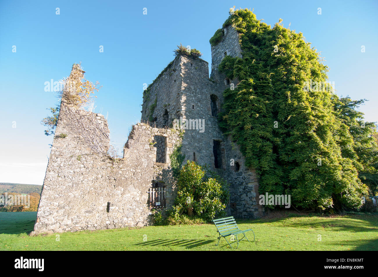 Castle Kennedy ruin covered in ivy, Castle Kennedy Gardens, Dumfries & Galloway, Stranraer, Scotland Stock Photo