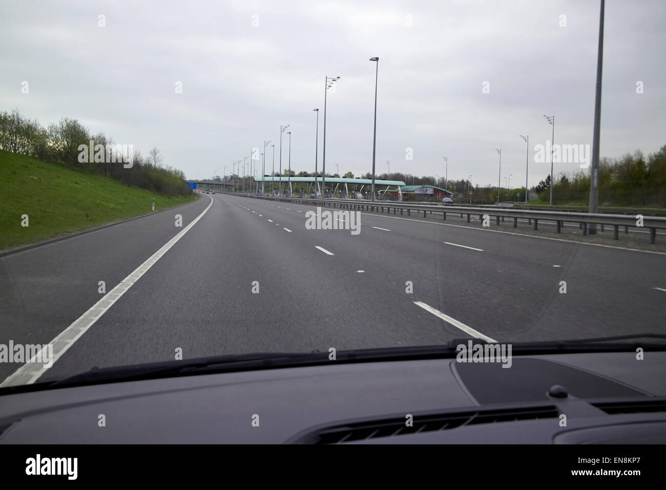 driving along empty M6 toll road motorway england uk Stock Photo