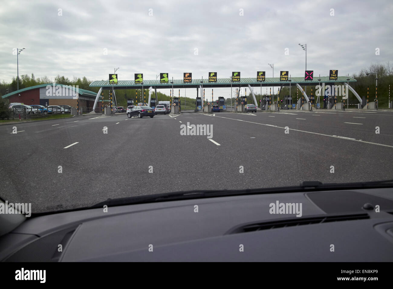 approaching M6 toll road plaza motorway england uk Stock Photo