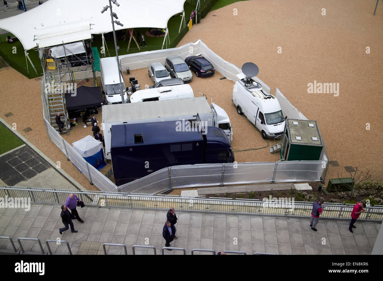 television outside broadcast unit and temporary studio at football match Wembley London UK Stock Photo