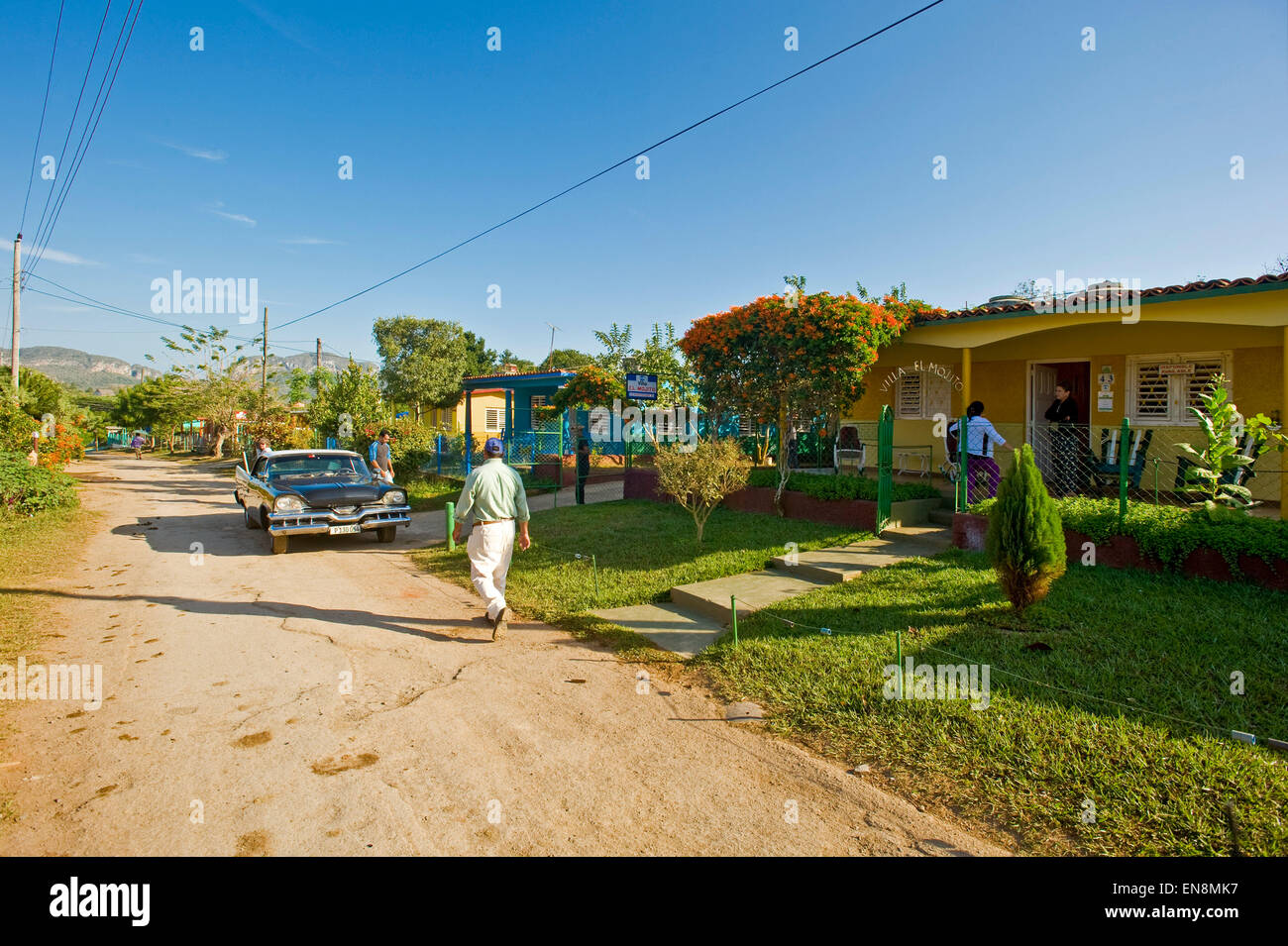 Horizontal view of a quiet street in Vinales. Stock Photo