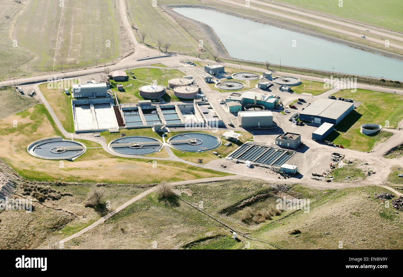 A municipal sewage treatment facility for a city of 50,000 people. Stock Photo