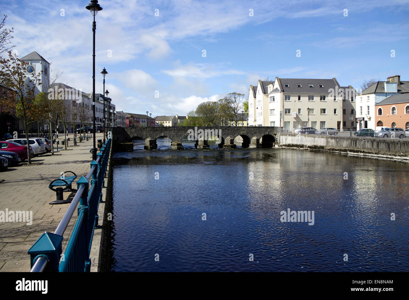 The Garavogue river running through sligo town and the stone arch bridge republic of ireland Stock Photo