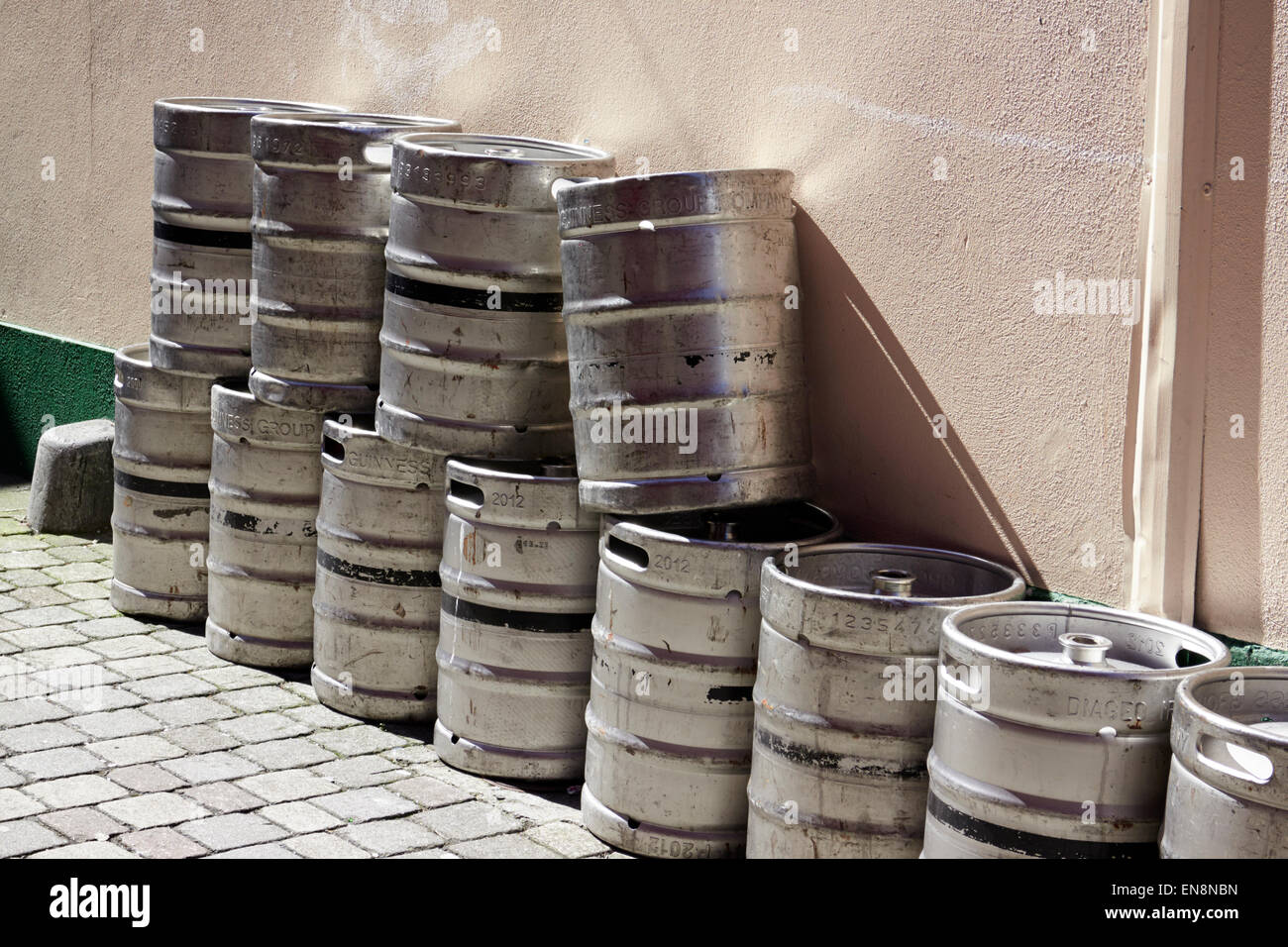 row of guinness stout barrels outside a pub sligo republic of ireland Stock Photo