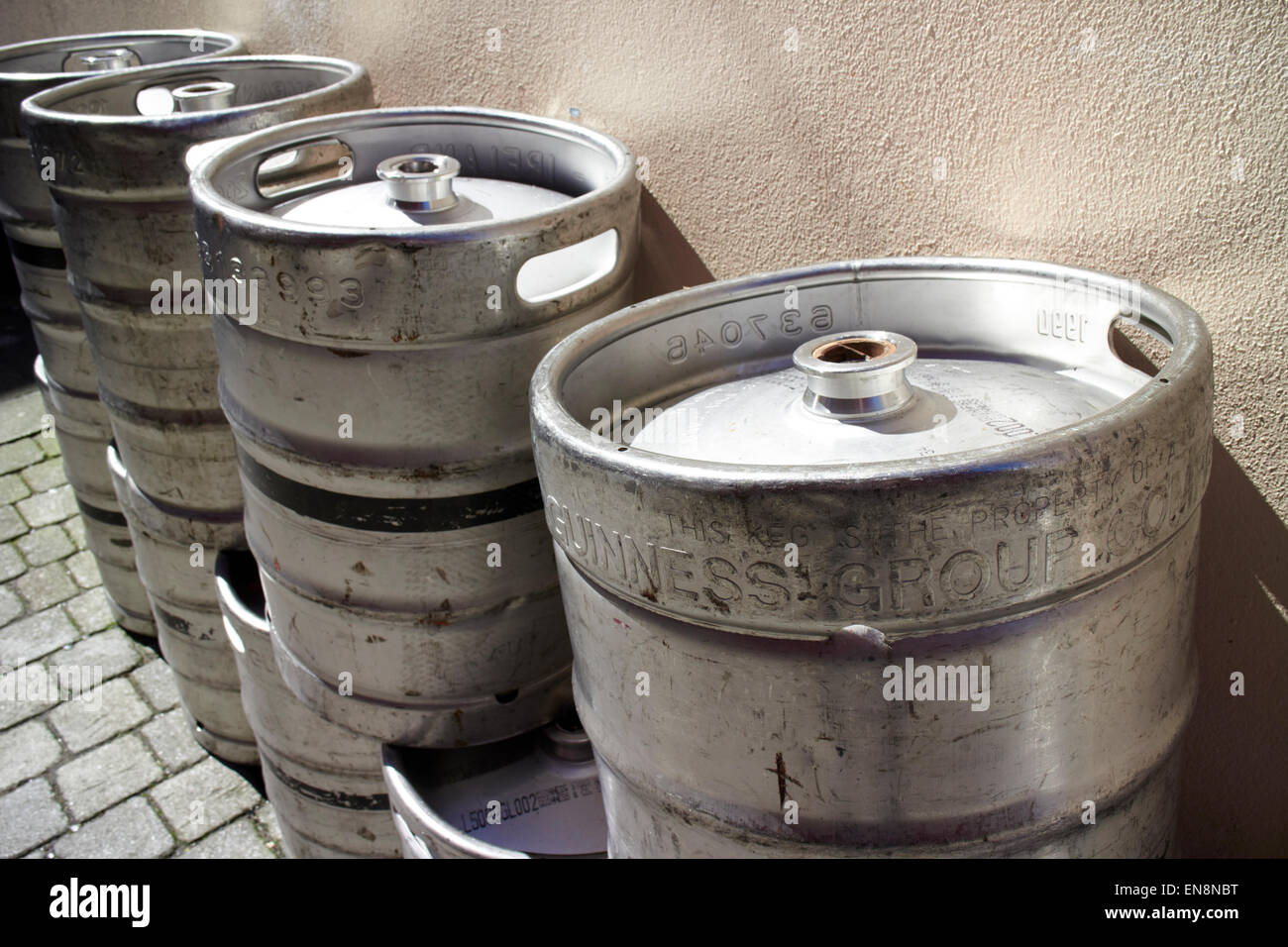 row of guinness stout barrels outside a pub sligo republic of ireland Stock Photo