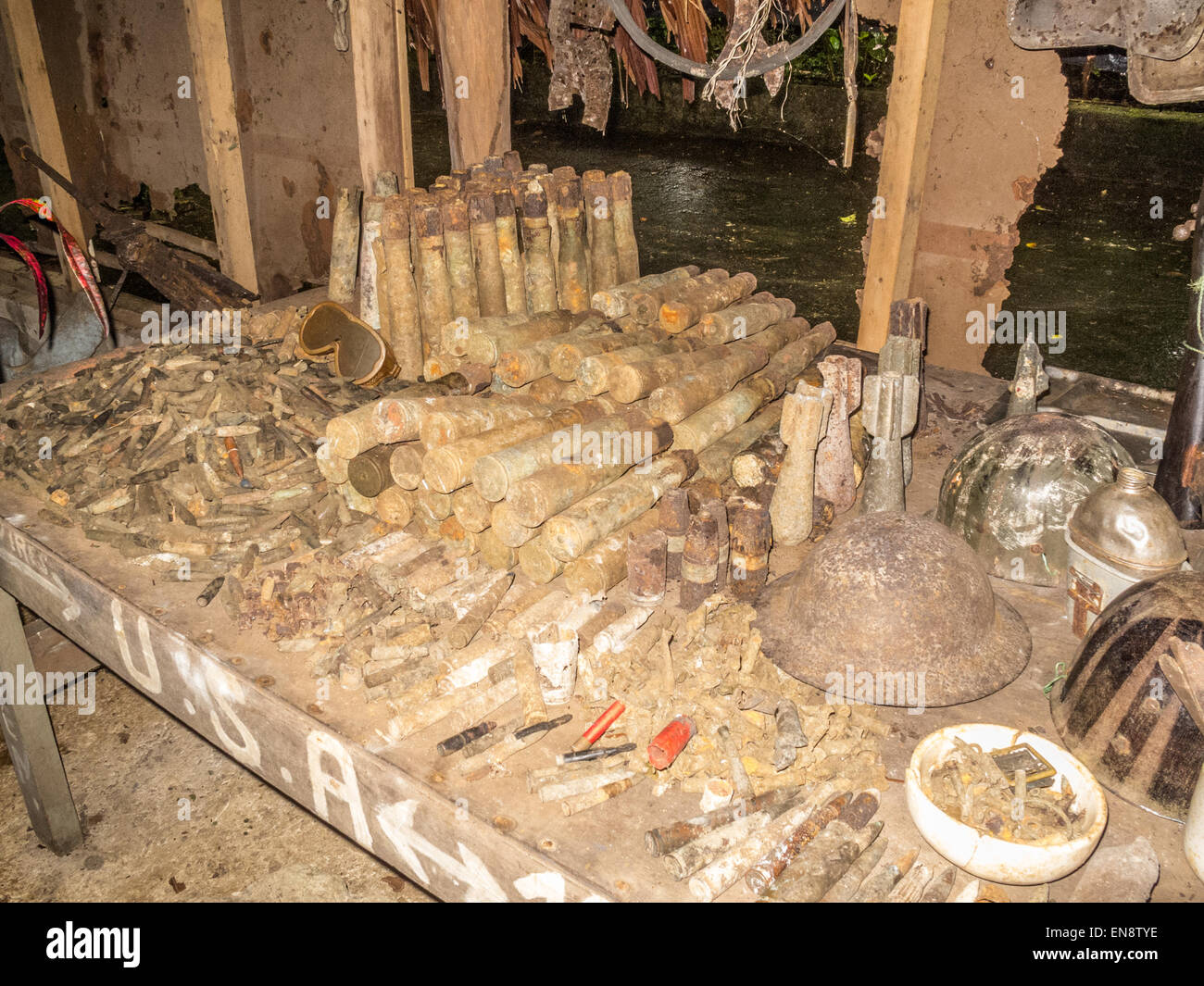 Old rusted WWII ammunition and weapons at Espiritu Santo, Vanuatu. Stock Photo