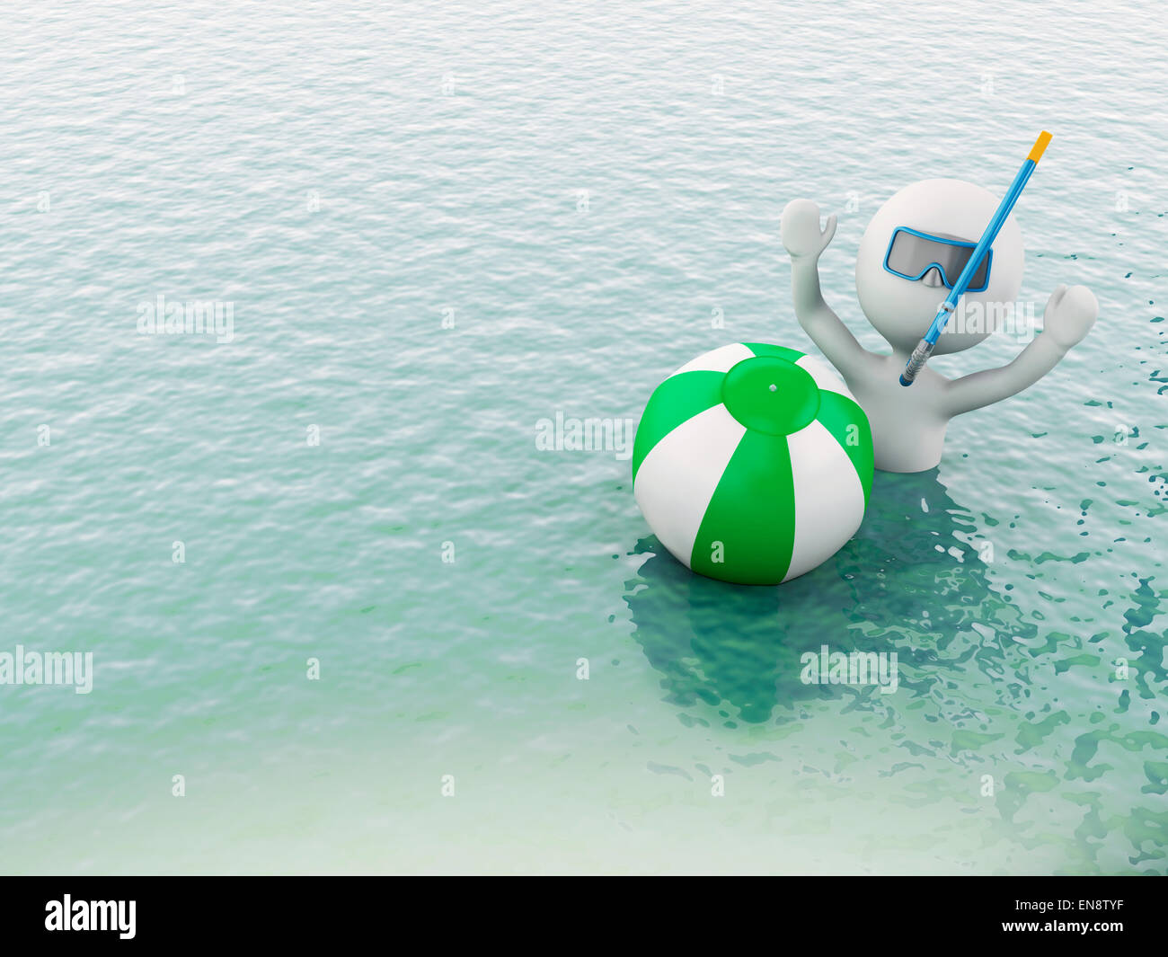 3d white people with beach ball in the sea. Summer vacation concept Stock Photo