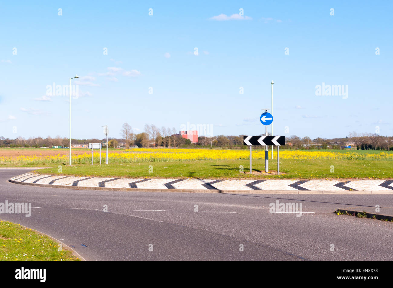Modern road and roundabout in rural England Stock Photo