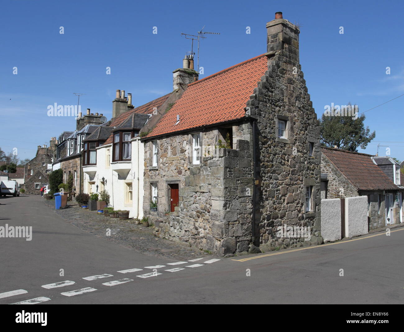 Ancient house with external staircase Falkland Fife Scotland April 2015