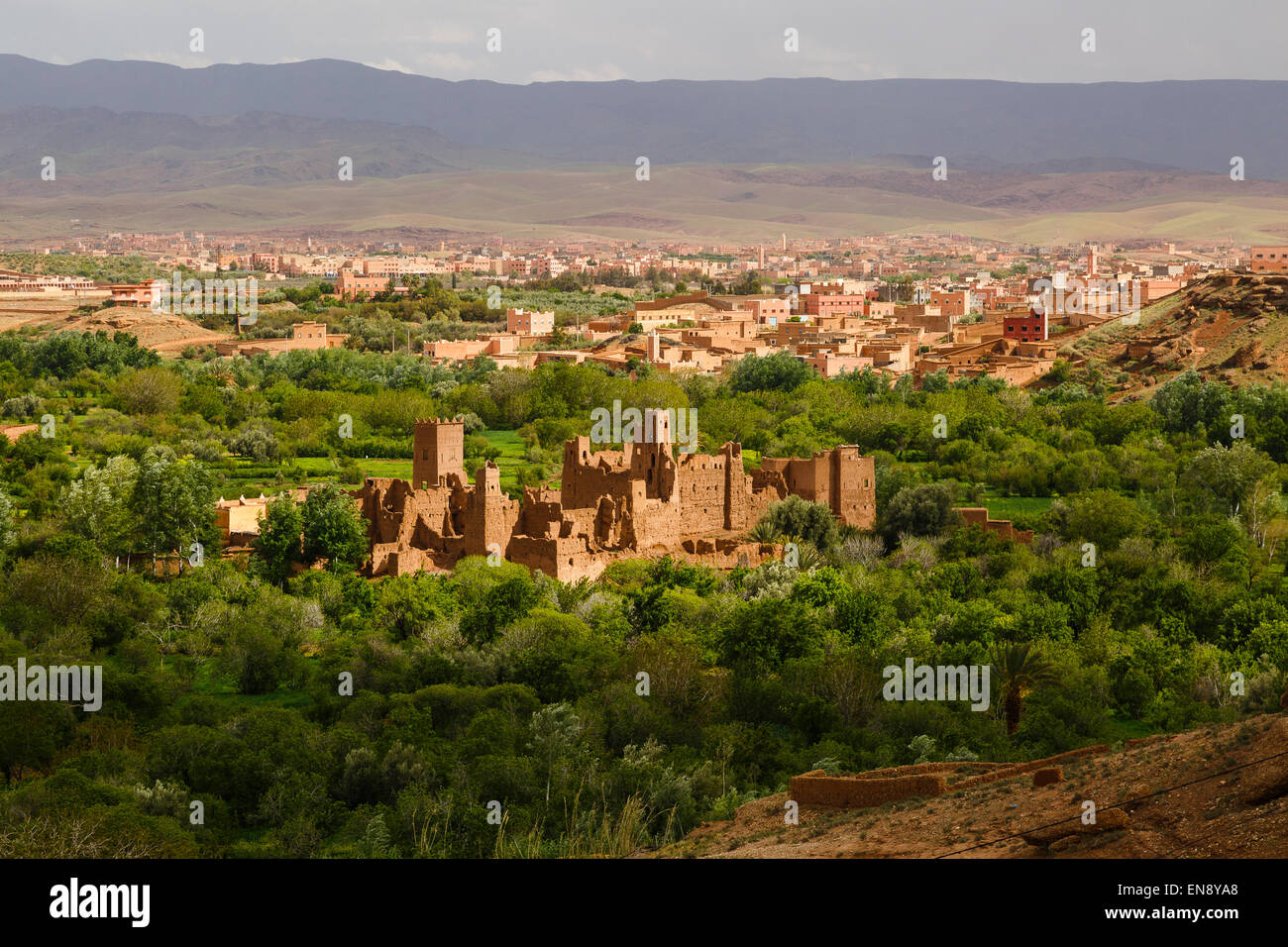 Ruins of a decaying Kasbah, mud fortress, residential Berber castle, Tighremt, Kelaa M'Gouna, Rose Valley, southern Morocco, Mor Stock Photo