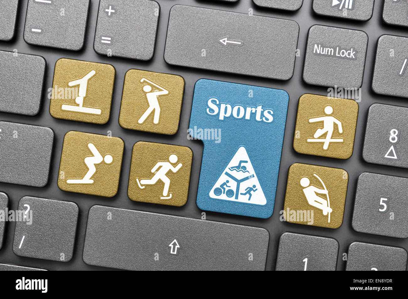 Colorful sports concept key on keyboard Stock Photo