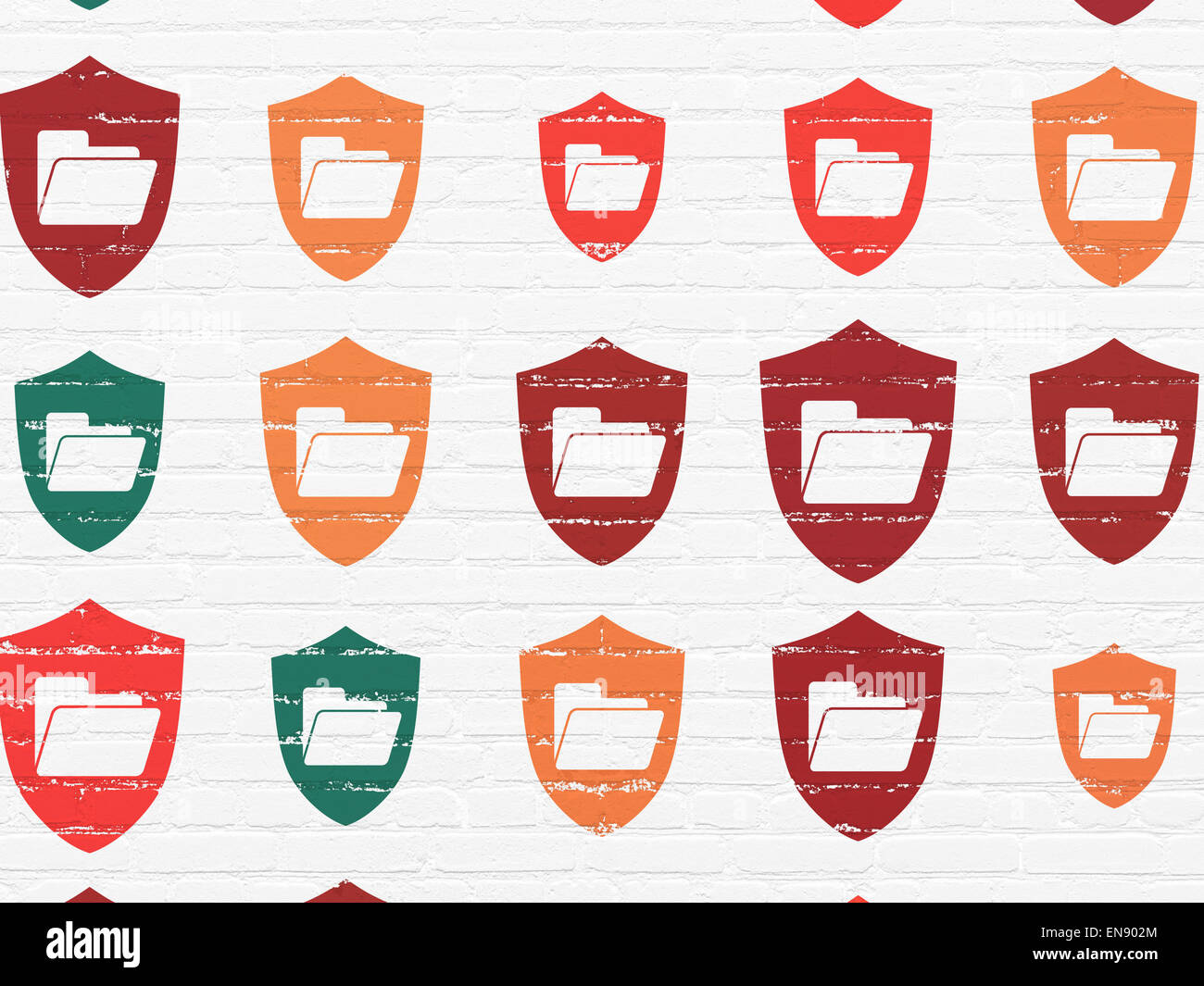 Business concept: Folder With Shield icons on wall background Stock ...