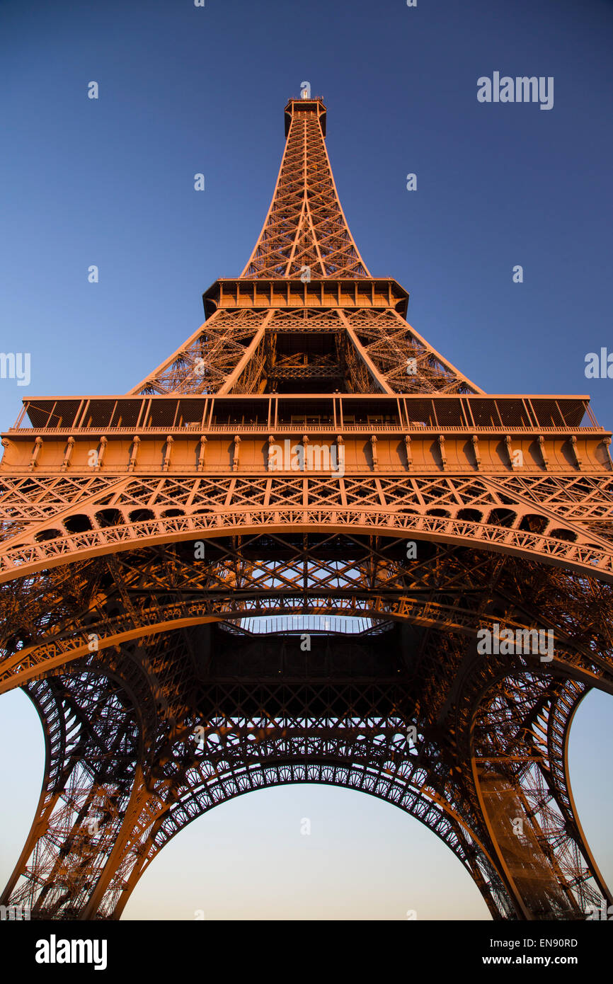 Glow of sunset on the Eiffel Tower, Paris, France Stock Photo