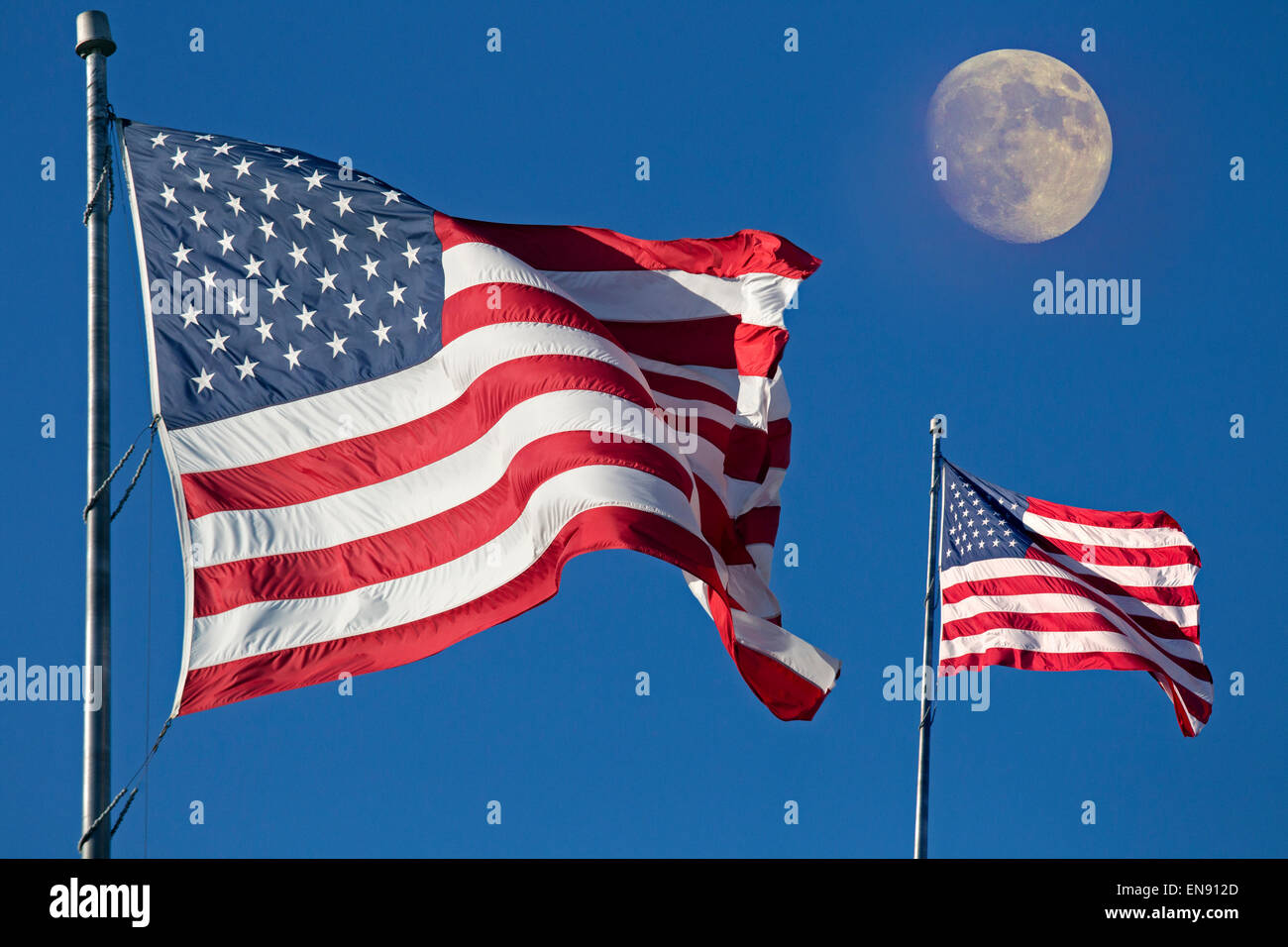 Moonrise and Flag of the United States of America Stock Photo - Alamy