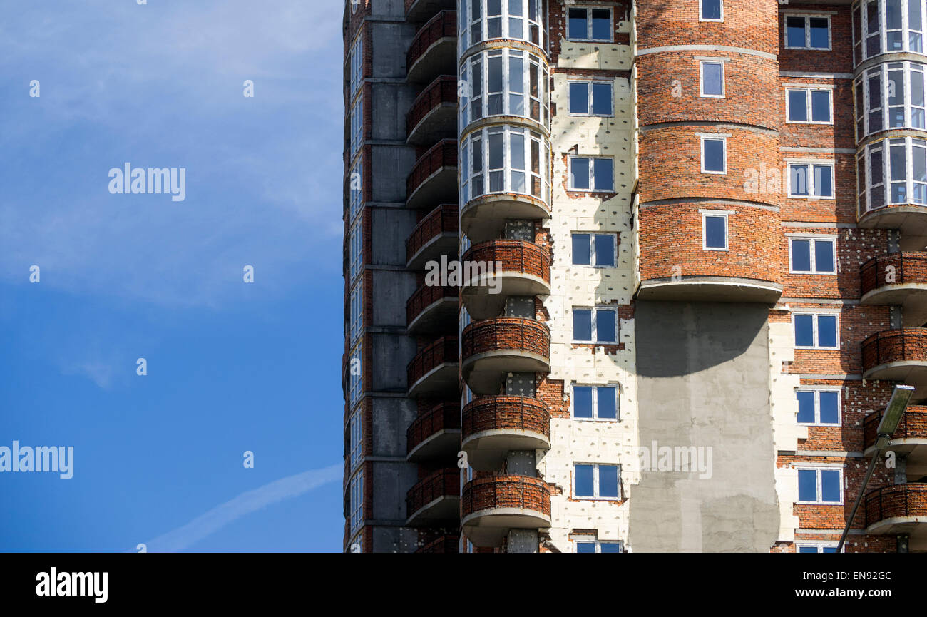 View of Thermal insulation of an apartment building panels made of polyurethane ...