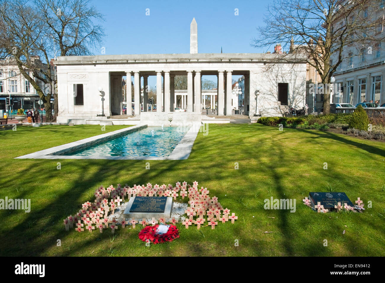 War Memorial and garden in Lord Street, Southport, Merseyside Stock Photo