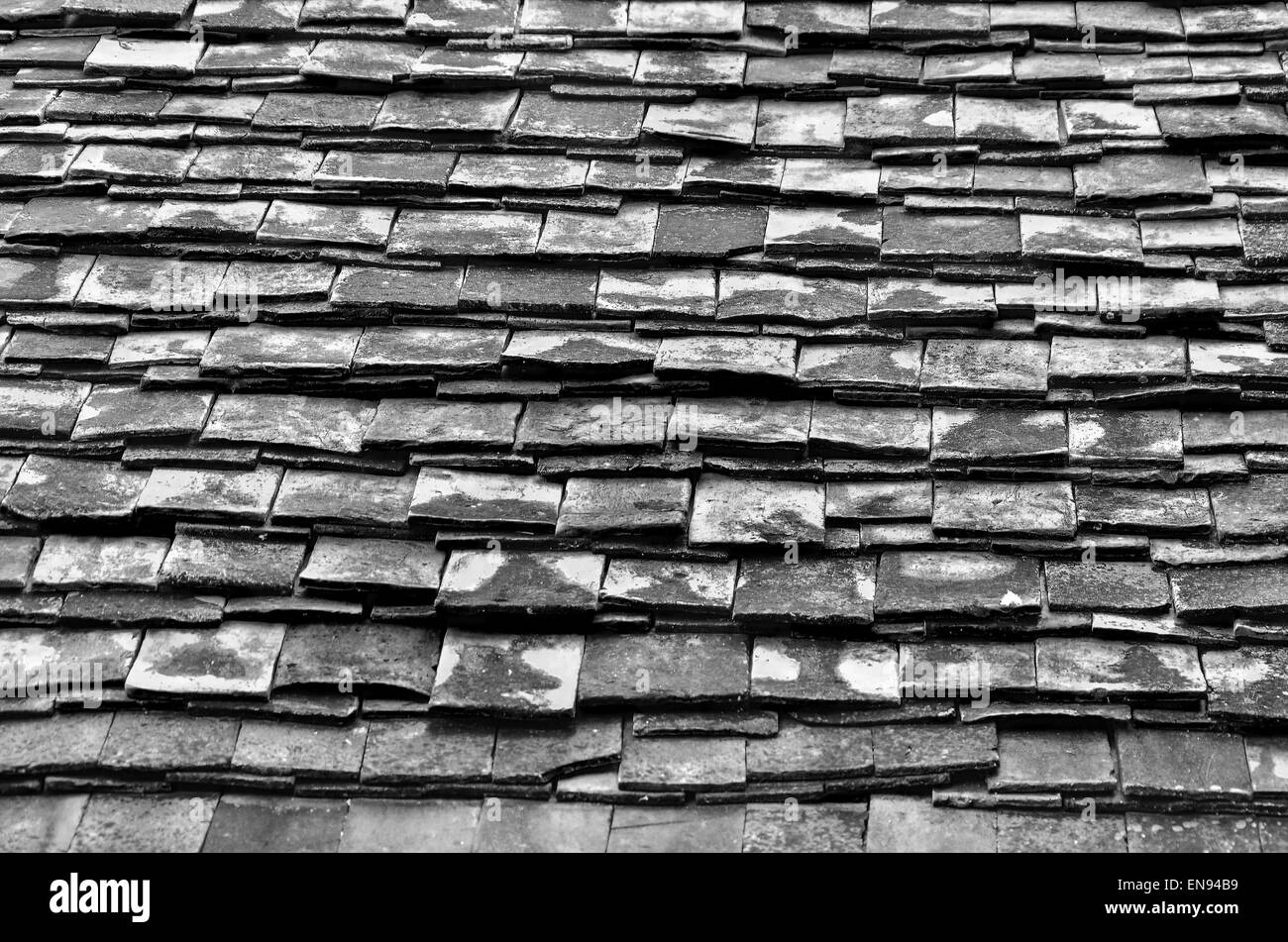Old roof tiles made of terracotta Stock Photo