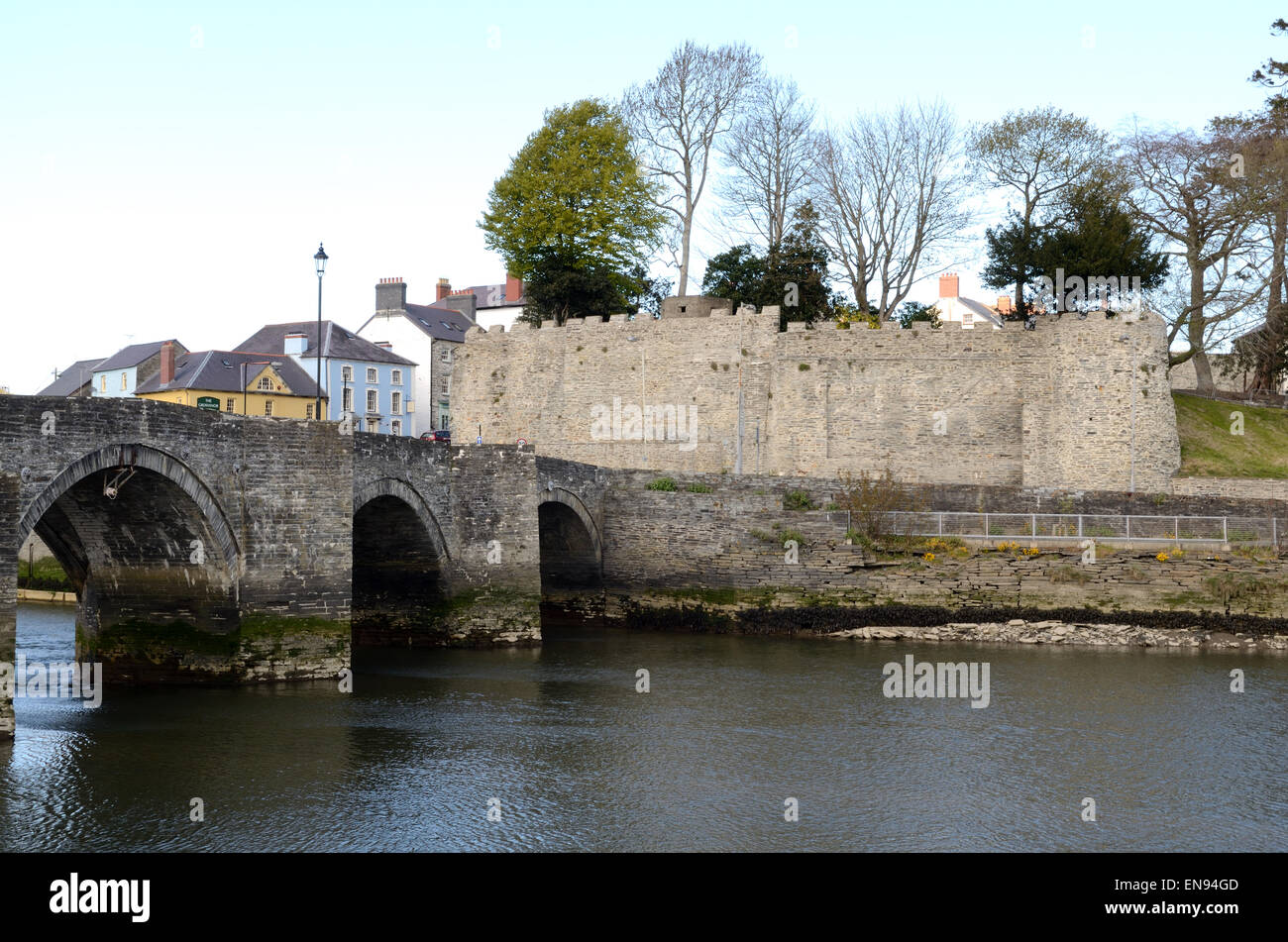 Renovated outer walls of Cardigan Castle overlooking the River Teifi Wales  Cymru UK GB Stock Photo - Alamy