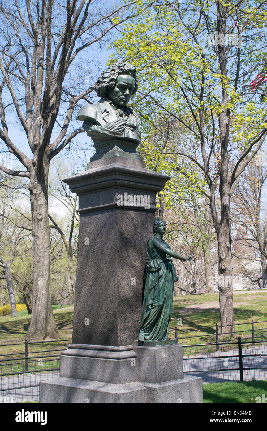 Bronze bust of Beethoven by sculptor Henry Baerer in Central Park, NYC, USA Stock Photo
