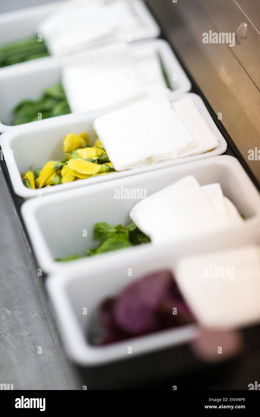 mixed fresh herbs in restaurant kitchen interior Stock Photo Alamy