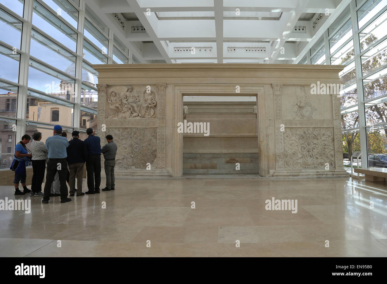Italy. Rome. Ara Pacis Augustae. Altar dedicated to Pax. 13-9BC. Facade. East front. Stock Photo