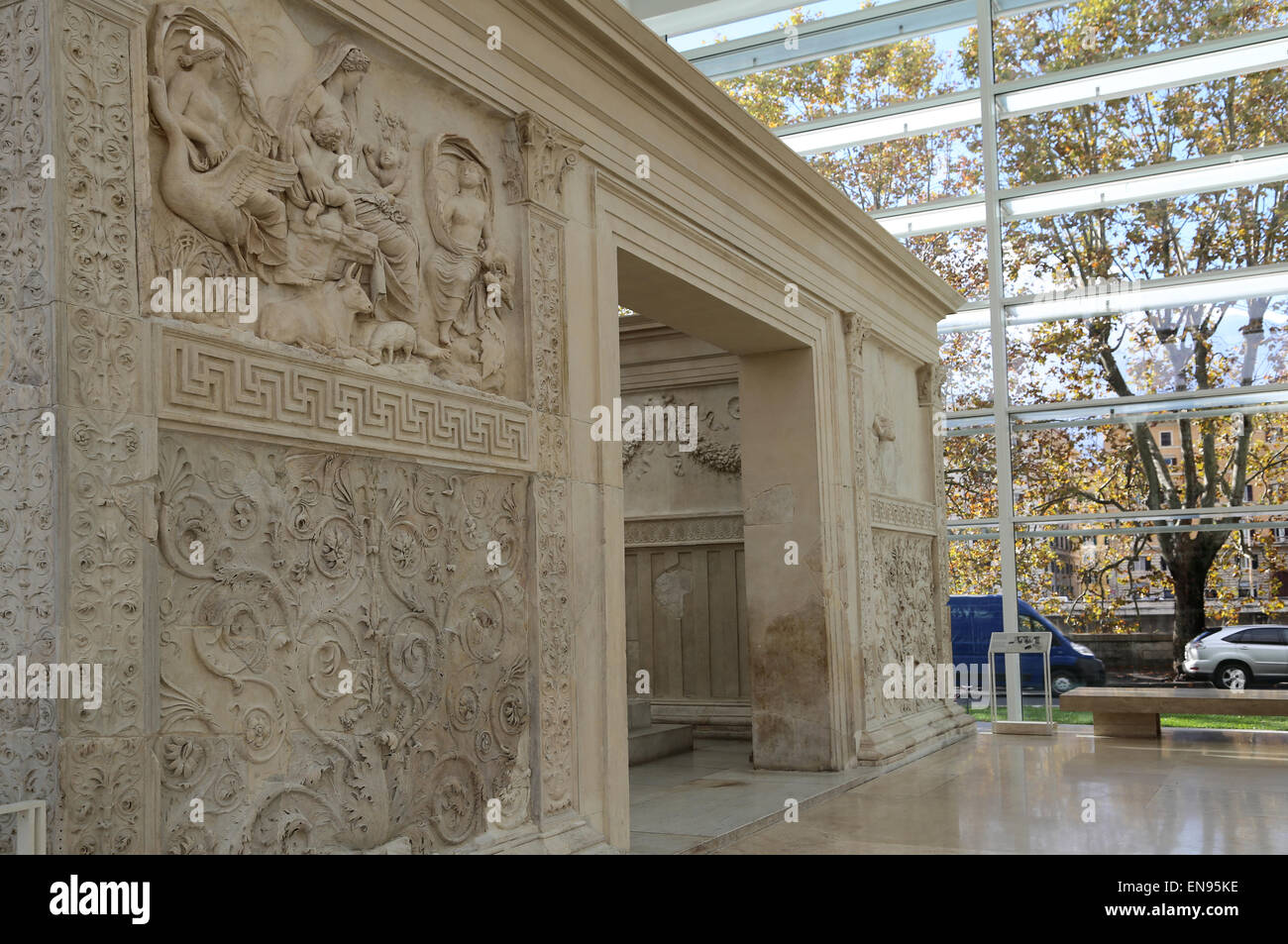 Italy. Rome. Ara Pacis Augustae. Altar dedicated to Pax. 13-9BC. Facade. East front. Stock Photo
