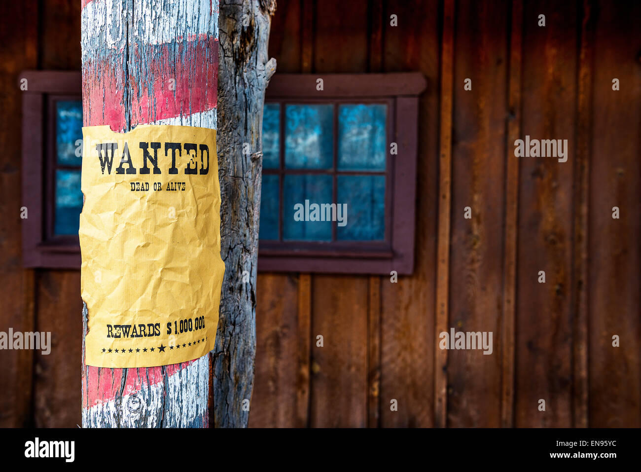 vintage wanted poster in a gost town Stock Photo