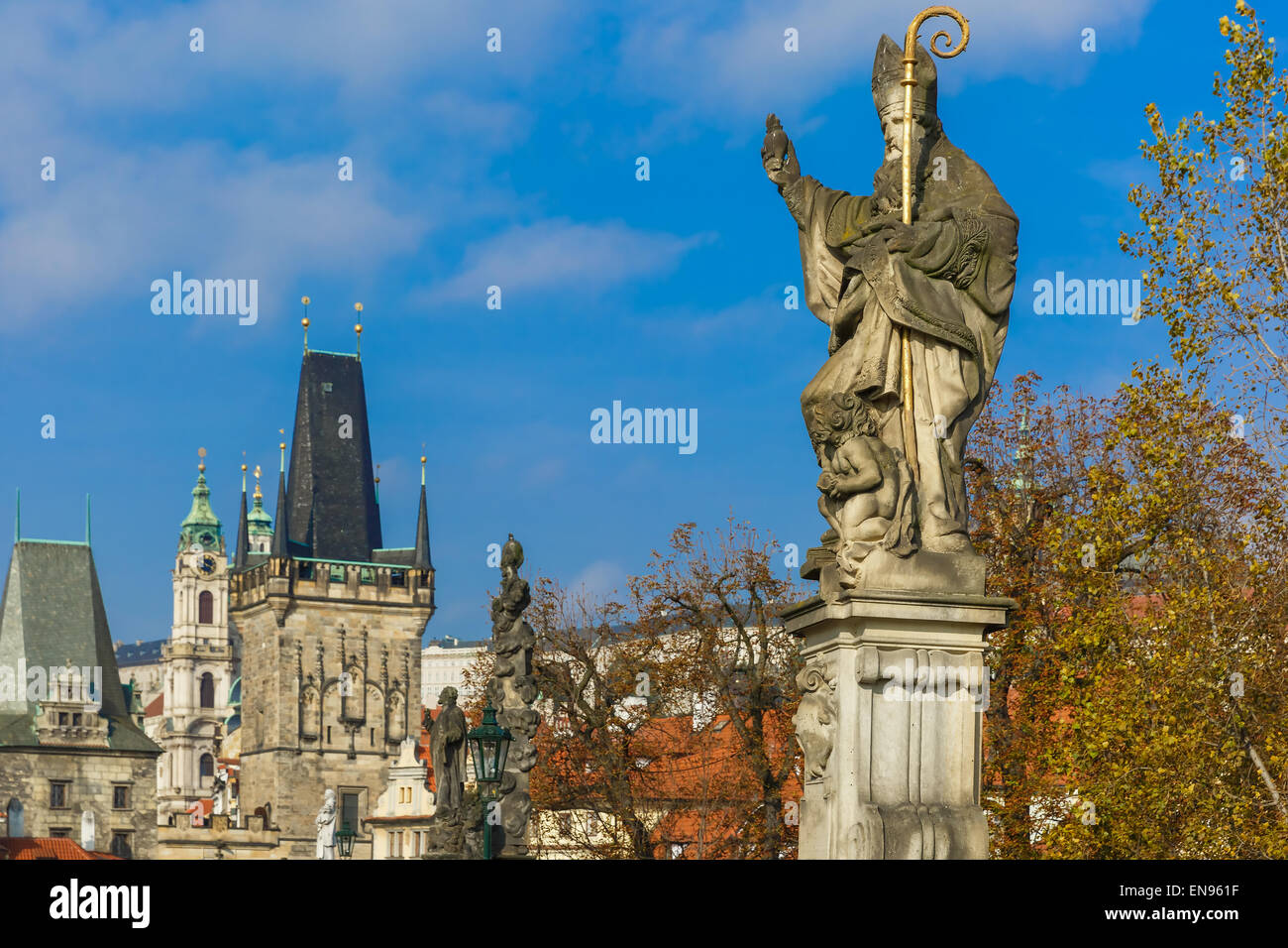 Statue of St. Augustine, Prague, Czech Republic Stock Photo
