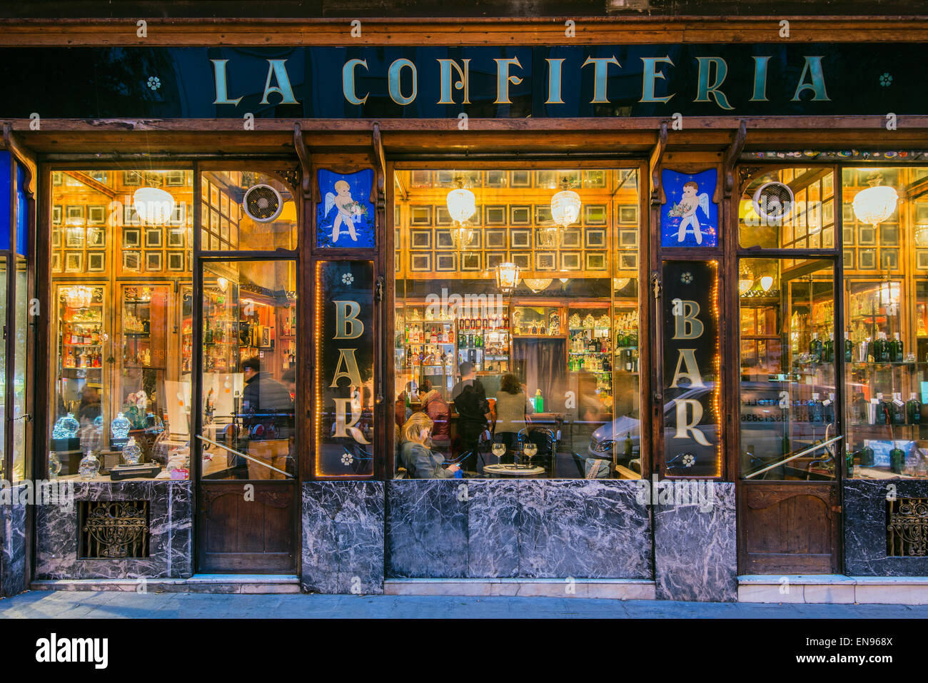 Exterior view of the historic La Confiteria bar located in Raval neighborhood, Barcelona, Catalonia, Spain Stock Photo