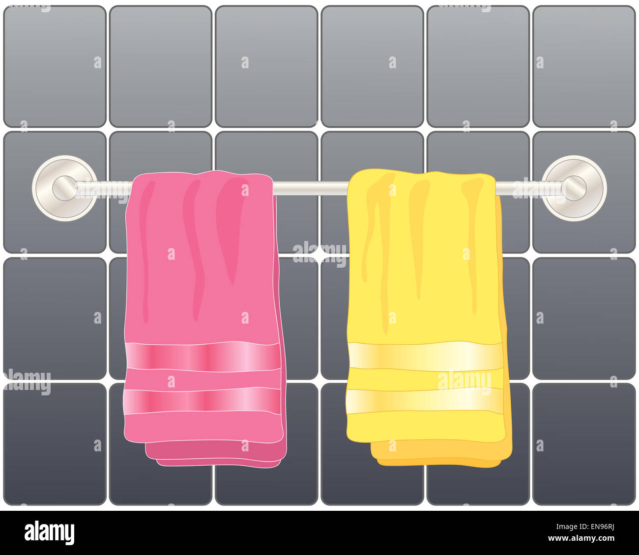 an illustration of a modern steel towel rail with bright pink and
