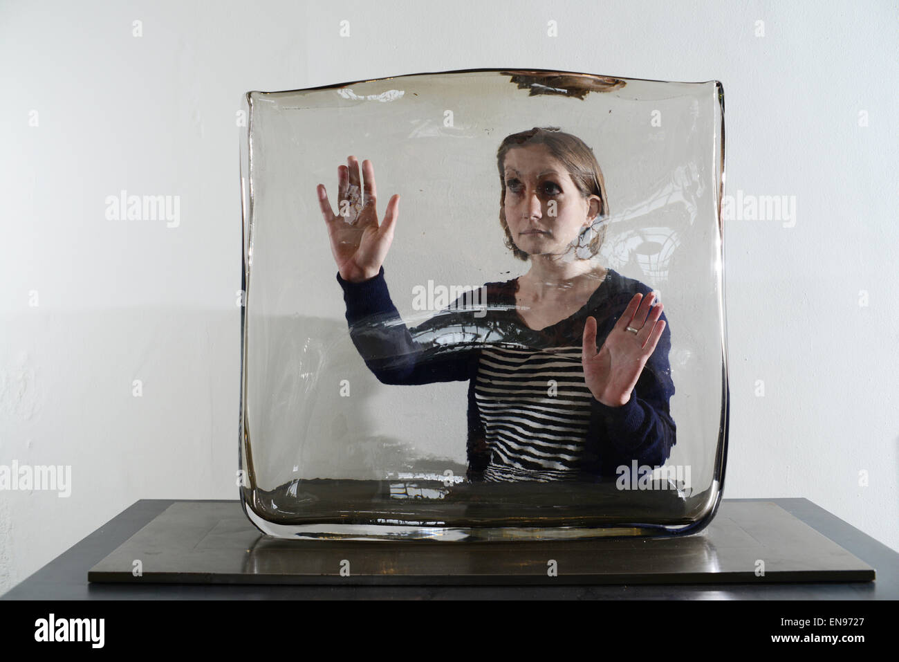 Wakefield, UK. 30th April 2015. Yorkshire Sculpture Park staff member Kate Robertson with work from their latest exhibition. Stock Photo