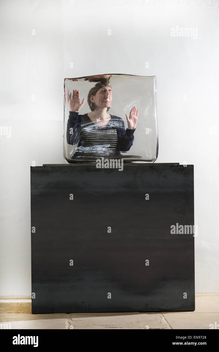 Wakefield, UK. 30th April 2015. Yorkshire Sculpture Park staff member Kate Robertson with work from their latest exhibition. Stock Photo