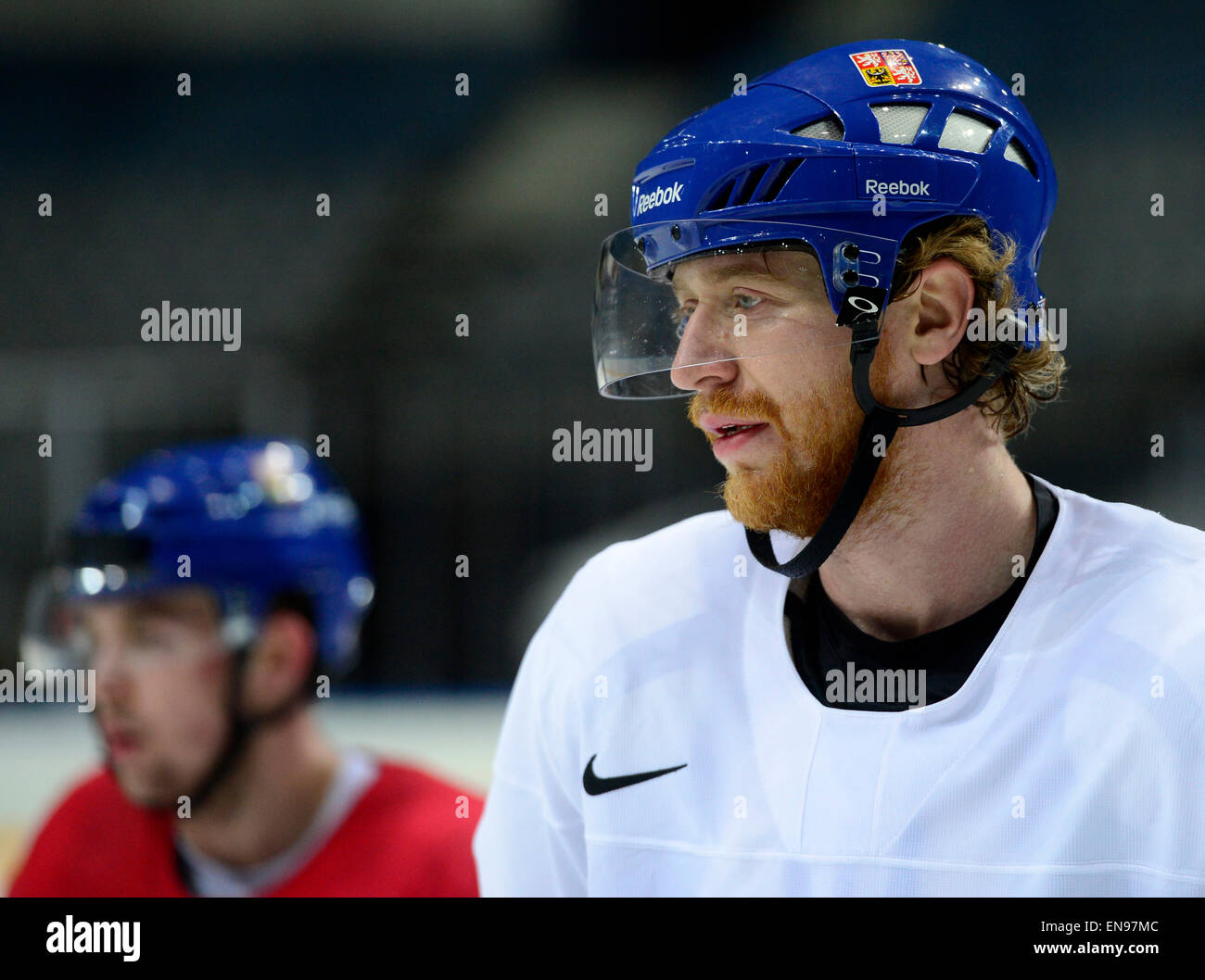 Czech National Hockey Team player Jakub Voracek, right, pictured during a  training session in Prague, Czech Republic, April 28, 2015, before Ice  Hockey World Championship 2015, which will be played in Prague
