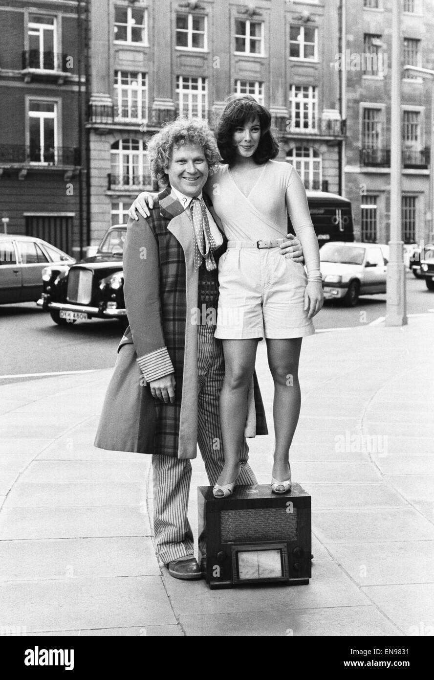 Actor Colin Baker, who plays Doctor Who in the BBC science fiction programme, photographed with his assistant Nicola Bryant who plays Perpugilliam "Peri" Brown outside BBC's Broadcasting House. They were at the BBC to appear on radio 4 in order to promote Stock Photo