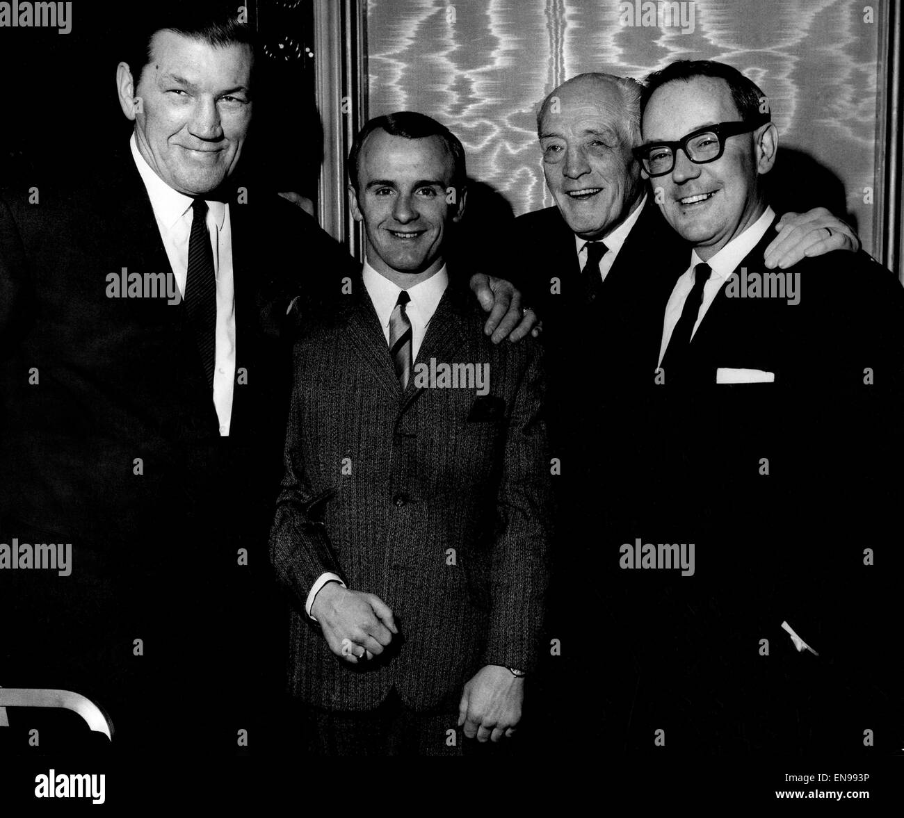 The old and the young. Left to Right,Tommy Farr John McCluskey, Ted Kid Lewis, and B.B.C. boxing comentator Harry Carpenter. 1st January 1968 P003233 Stock Photo