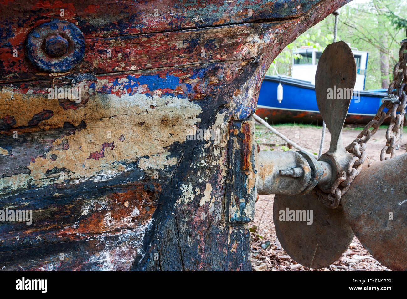 Layers of paint on the hull of an old fishing boat Stock Photo Alamy