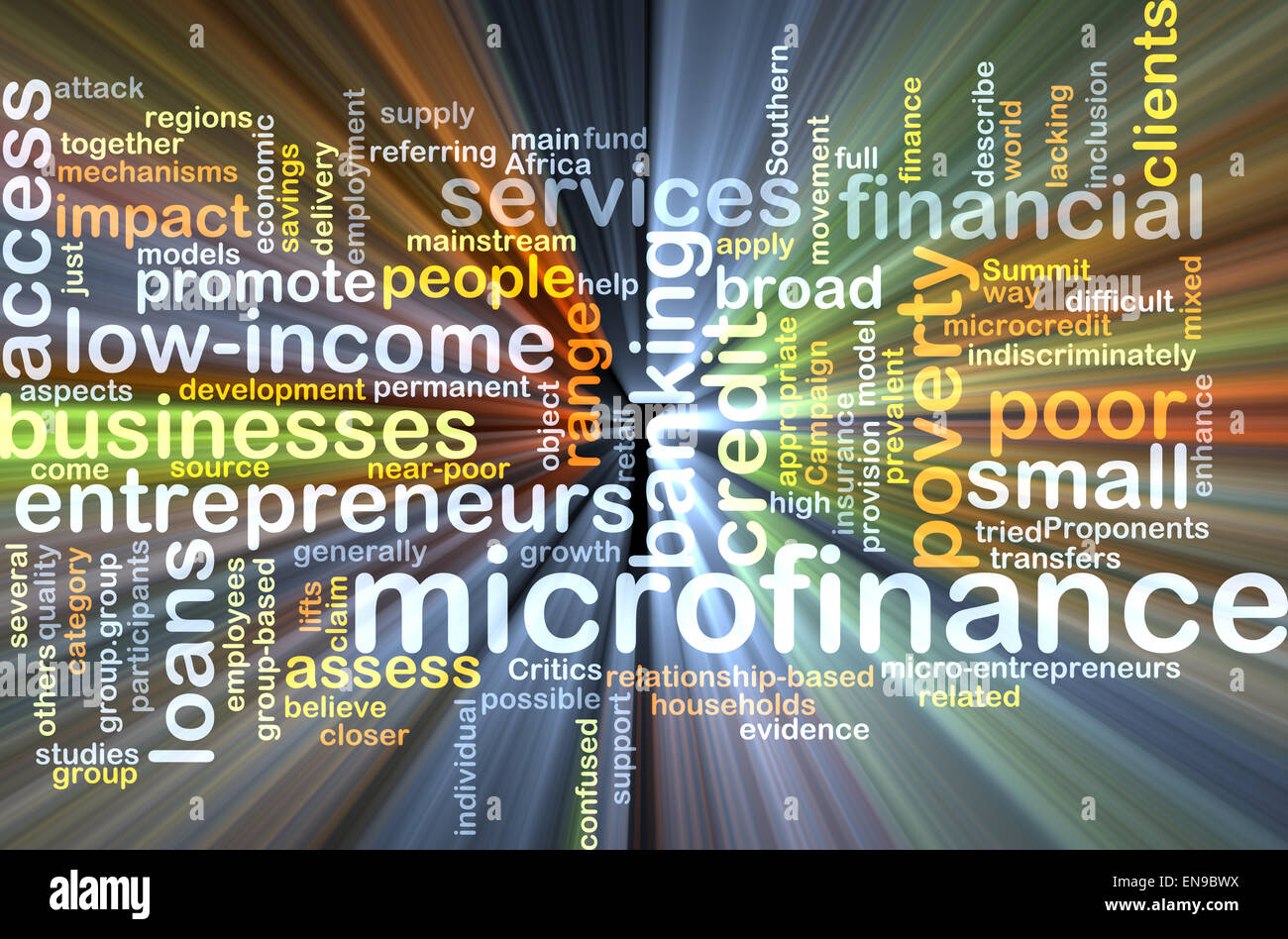 Background concept wordcloud illustration of microfinance glowing light Stock Photo