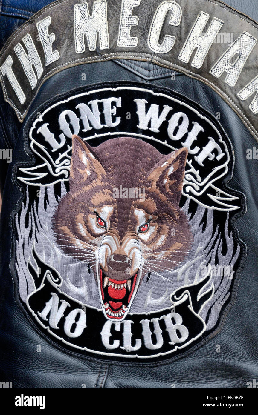 Leather jacket wolf design. Barcelona, Catalonia, Spain Stock Photo - Alamy