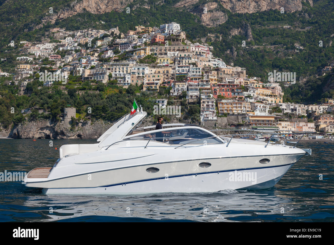 motor boat on the sea, amalfi coast, italy Stock Photo