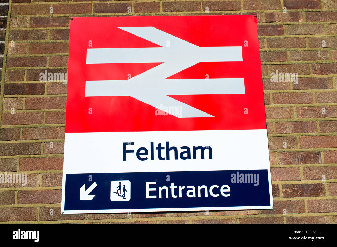 Sign for Feltham Railway Station Stock Photo Alamy