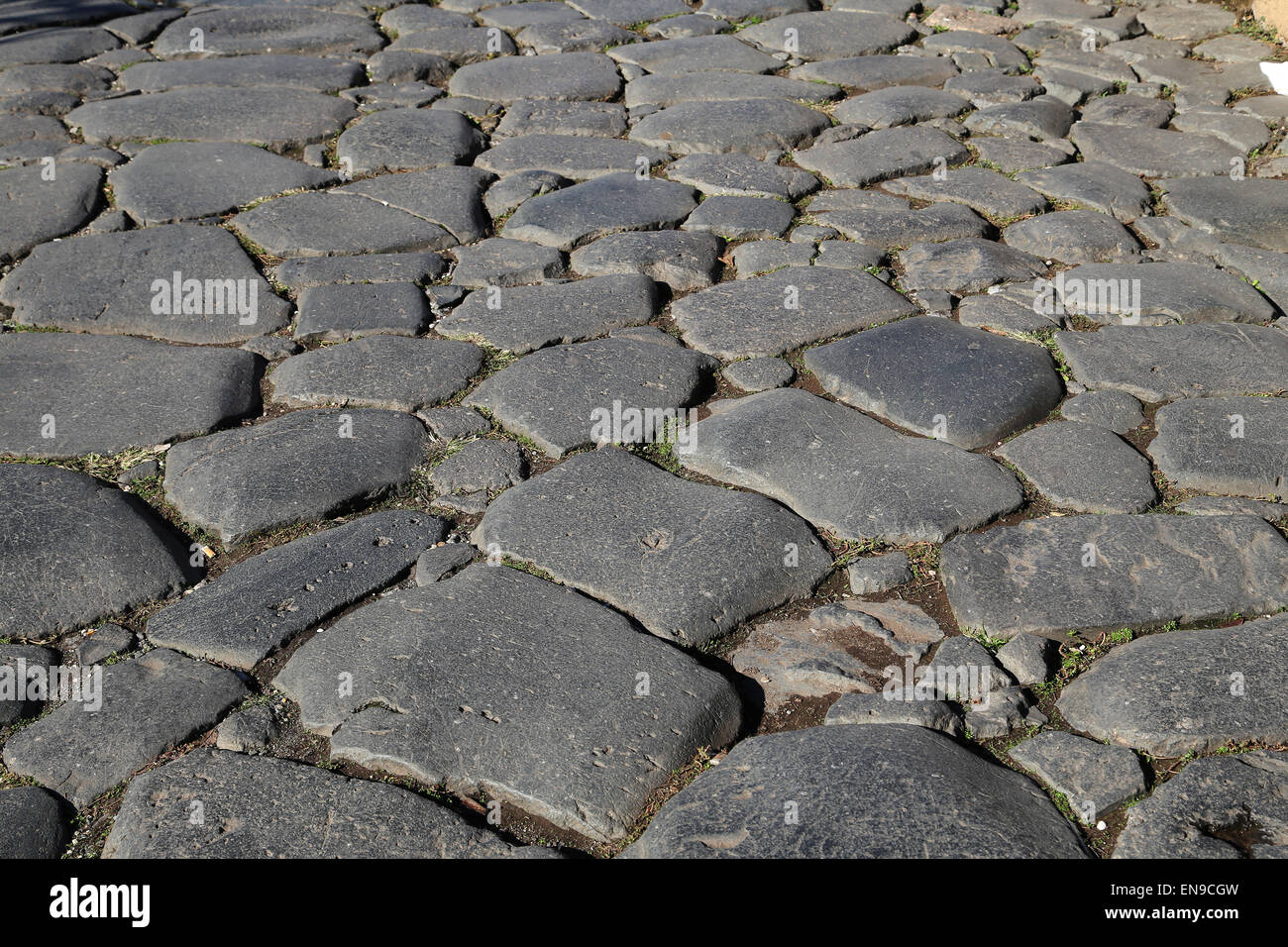 Italy. Rome. Via Sacra. Detail stone paving. Near Roman Forum. Stock Photo