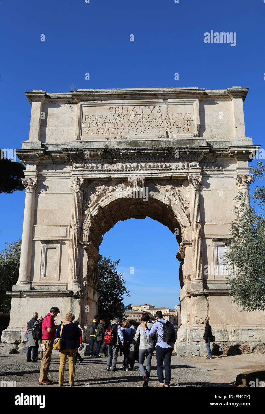 Italy. Rome. Arch of Titus. Constructed in 82 AD by the emperor Domitian to commemorate Titus' victories. Stock Photo